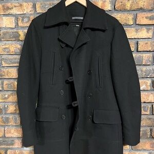 John Varvatos Men’s Military Style Double Breasted Peacoat Black Size Medium